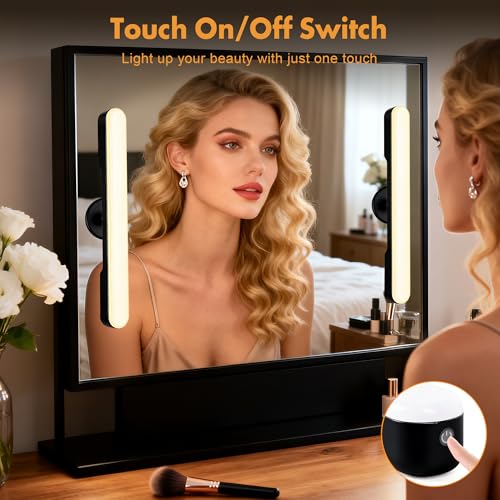 Image of cambk Set of 2 Wireless Vanity Makeup Lights for Mirror, Rechargeable LED Stick On Light Bar for Bathroom Mirror with Dimmable 3 CCT, Long Battery Life Cordless Light for Vanity Desk(Black)