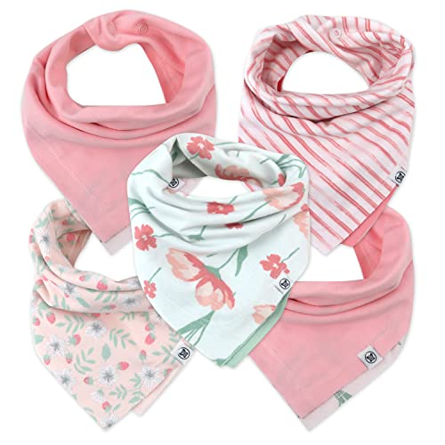 Image of HonestBaby Girls Organic Cotton Bandana Drool Bib Multipack, 5-Pack Strawberry Cream, One Size