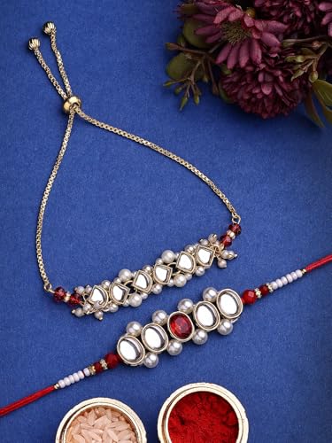 Image of Sukkhi Rakhi Most Beautiful Floral with Gold Plated Rakshabandhan Combo Lumba Rakhi for Bhiaya Bhabhi Brother with Roli Chawal & Greeting Card|Set of 2