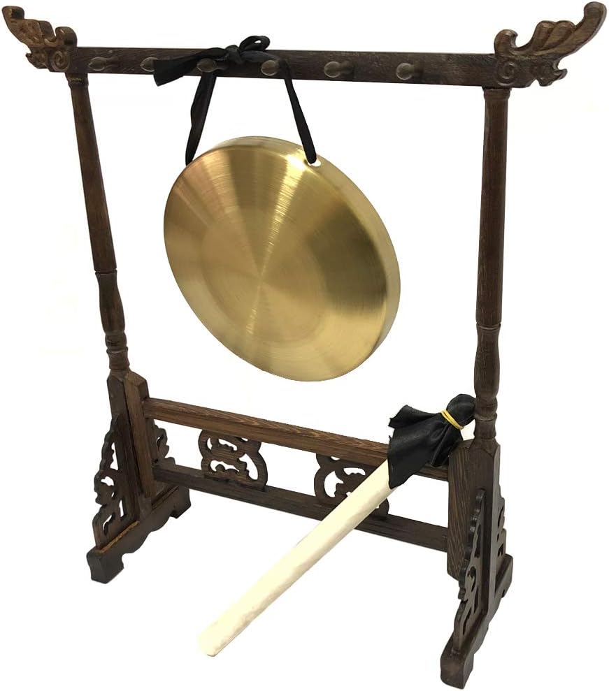 Gong with Stand and Mallet, Desktop Zen Art, Traditional Percussion Music Instruments