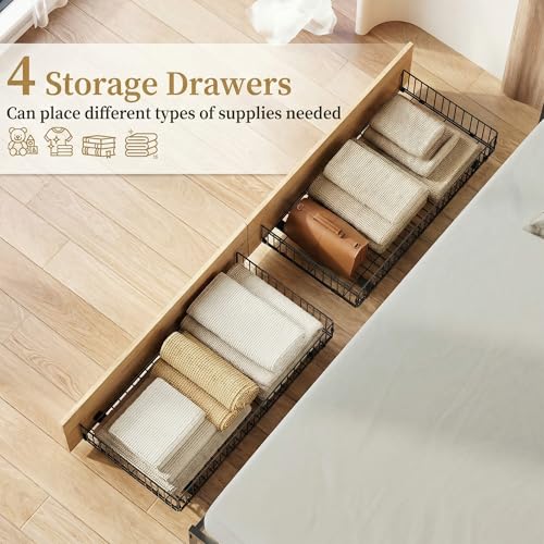 Image of LIKIMIO California King Bed Frame with 4 Storage Drawers, Platform Bed with Charged Headboard, Sturdy and Stable, No Noise, No Box Spring Needed, Easy to Install, Vintage Brown and Black