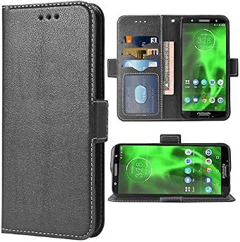 Phone Case for Moto G6 Folio Flip Wallet Case,PU Leather Credit Card Holder Slots Full Body Protection Kickstand Protective Phone Cover for Motorola MotoG6 G 6th Moto6 Women Men Black