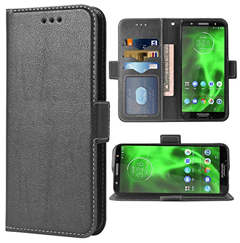 Étui portefeuille en cuir pour Moto G6 avec porte-cartes noir