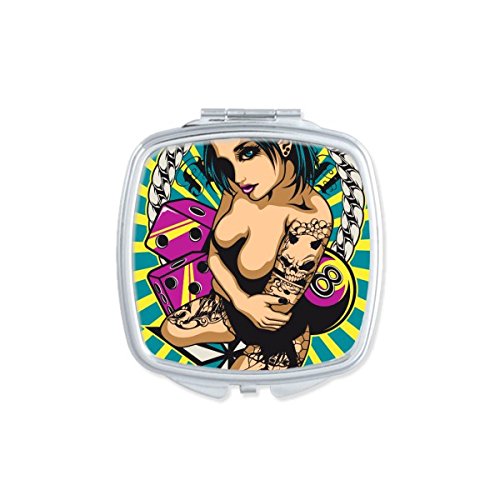 Miroir de maquillage carré pour sac à main avec illustration artistique de tatouage nude