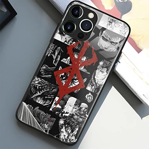 Heminjyjef Japanese Anime Protective Non-Slip Shell Cover Manga Design Pattern Glass Anti-Drop Cell Phone Cases (Berserk Emblem Guts Collage,For Iphone 11) #TOP4