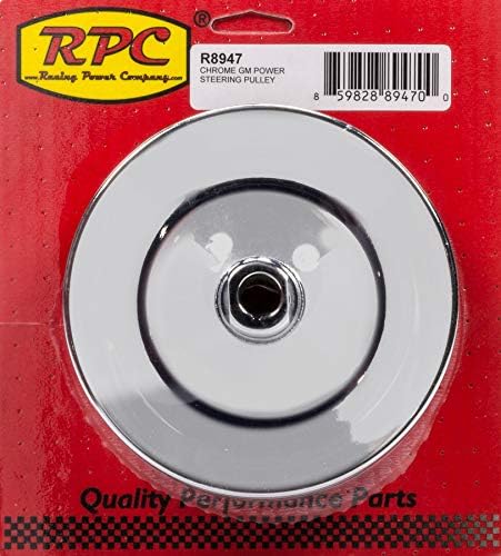 Racing Power Company Power Steering Pump Pulley, V-Belt, 2 Groove, Bolt-On, 5.875 in Diameter, Steel, Chrome, Saginaw, Each