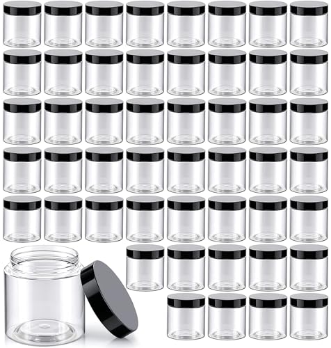 50 Pack 4 oz Clear Plastic Jars with Lids - Small/Mini Containers for Slime Ointments Lip Balm Creams Samples Eyeshadow Travel Storage Makeup Lotion and Body Butter
