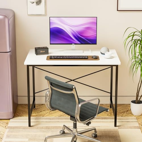 Image of FURLAY Slate Office Desk and Study Table | 1 Year Warranty | Metal and Century Engineered Wood Desk for Adults & Students | DIY (White, 91 x 45 cm)