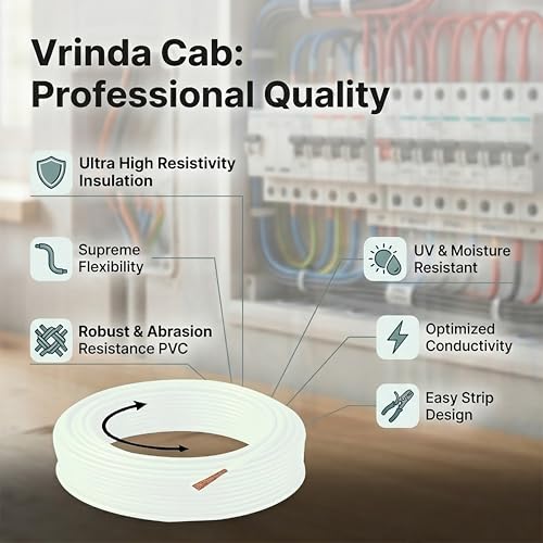 Image of VRINDA CCA Copper White 0.75MM Electrical Wire - CCA Copper 90 Meter Flame Retardant Cable for Home & Office Wiring