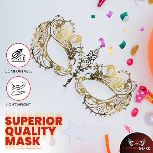 Image of Masquerade Mask for Women with Rhinestones - Elegant Metal Half Face Mask for Masquerade Parties, Mardi Gras, & Themed Events