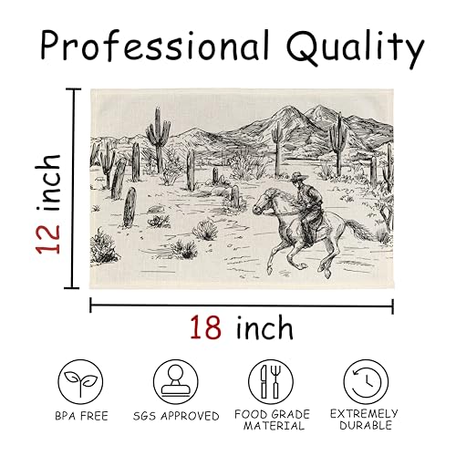 Retro-Western-Cowboy-Placemats-Set-of-4-Western-Table-Decor-Farmhouse-Western-Table-Mats-Place-Mats-for-Kitchen-Dining-Table-Decoration-12×18-Inch Retro Western Cowboy Placemats Set of 4 Western Table Decor Farmhouse Western Table Mats Place Mats for Kitchen Dining Table Decoration 12×18 Inch