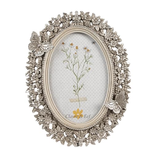 Clayre & Eef Bilderrahmen 10x15 cm Silberfarbig Kunststoff Glas Oval Fotorahmen