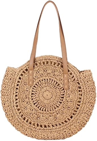 Straw Beach Bag Round Totes Handbag Shoulder Bag Tote Bag Women Summer Handbag Large Bags for Women Vacation