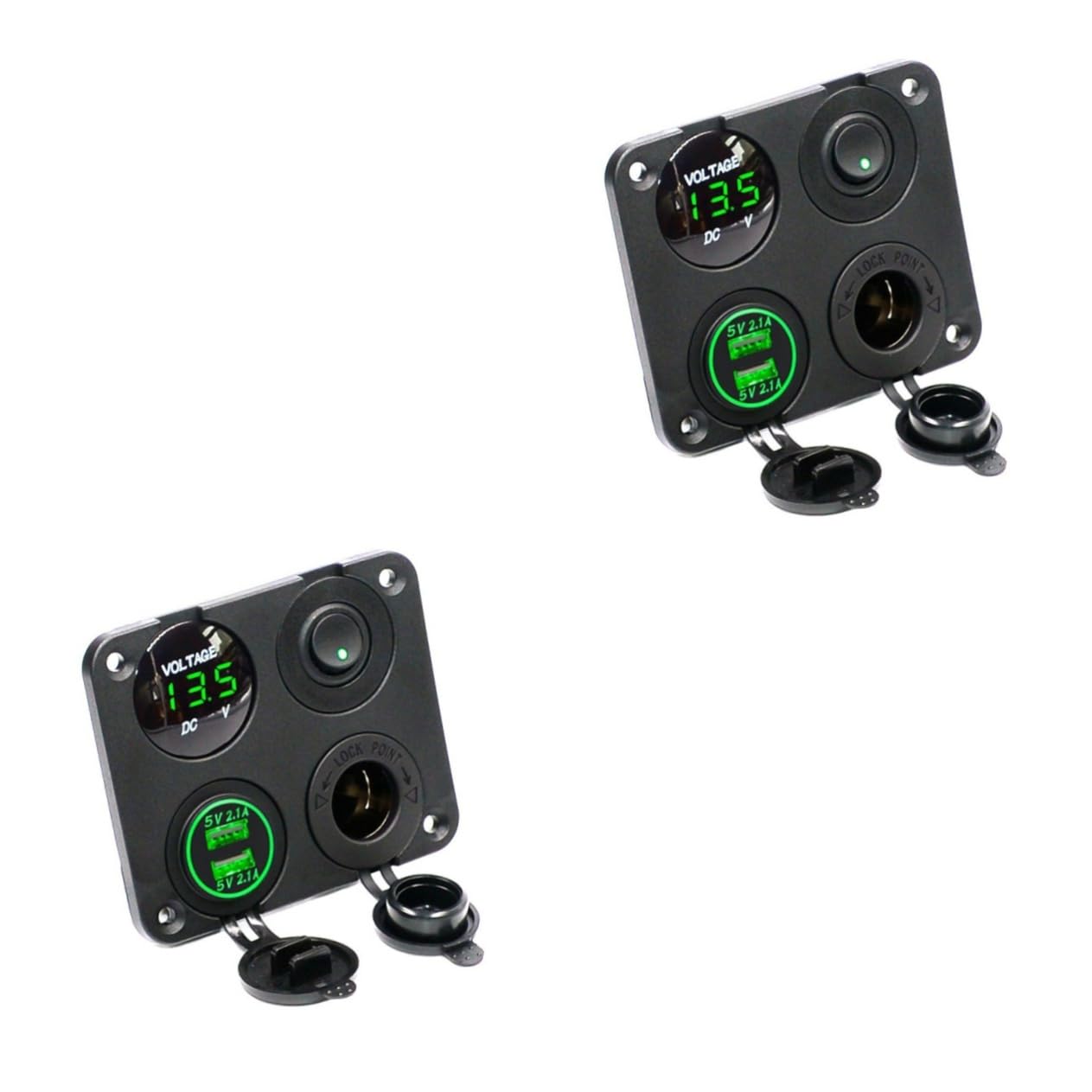 HEMOTON 2pezzi Caricabatterie Usb Dual Con Voltaggio Verde Led Pannello Per Auto Barca e Veicoli Combinazione Di Alimentazione e Tester Voltaggio Con Funzione Di Spegnimento