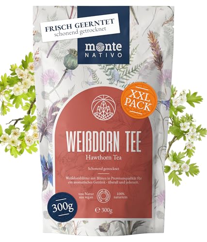 Weißdorn Tee Monte Nativo (300g) - Weissdorn schonend getrocknet - Weißdorntee (Hawthorn)100% natürlich und ohne Zusatzstoffe - Aromatischer Kräutertee für einen köstlichen Aufguss