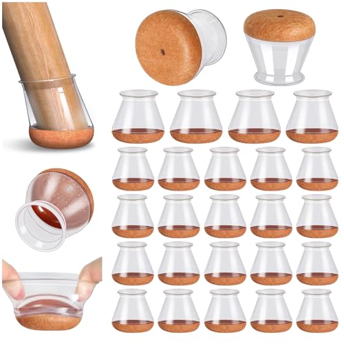 PISAO 24 Pcs Chair Leg Floor Protectors, Silicone Chair Leg Protectors Caps Covers for Hardwood Floors, Furniture Pads Sliders with Wrapped Felt Bottom Medium (Fit:0.76'-1.18')