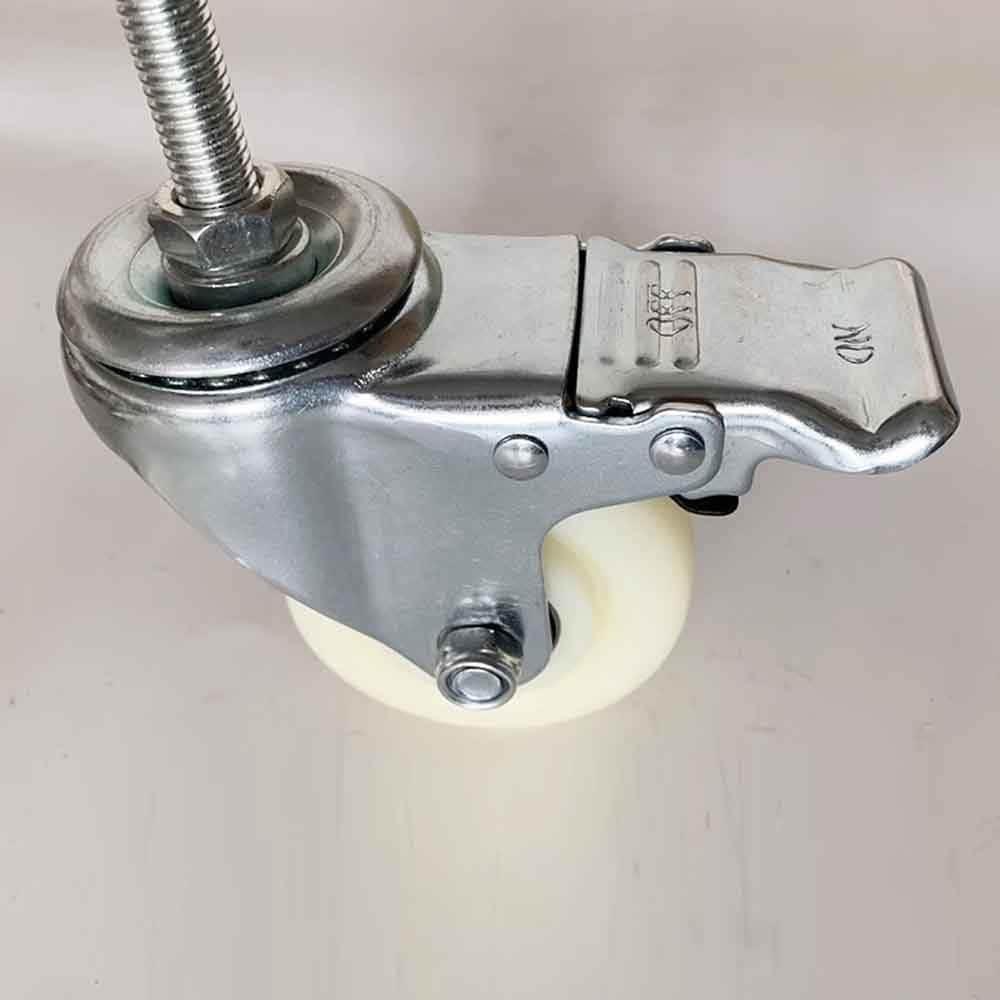 Confezione da 4 ruote girevoli in nylon da 75 mm, con freno M14, stelo filettato M14, antiscivolo e resistenti all'usura, ideali per pellicce e applicazioni industriali