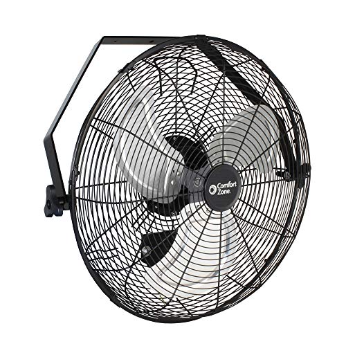 Comfort Zone 18” High-Velocity 3-Speed Industrial Wall Mount Fan, 360-Degree Angle Adjustment, All-Metal Construction, and Steel Mounting Bracket, Ideal for Garage, Workshop or Warehouse, CZHVW18