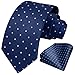 HISDERN Navy Blue Ties for Men Formal Business Woven Silk Tie and Pocket Square Classic Polka Dot Ties for Men Wedding Party Neckties Handkerchief Set