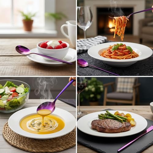 Image of Slim Handle Pink 15 Pcs Stainless Steel Cutlery Set for Dining Table, Dishwasher Safe Glossy Flatware (3 Spoon Set+3 Forks Set+3 Butter Knife+3 Dessert Spoon+ 3 Fruit Fork)