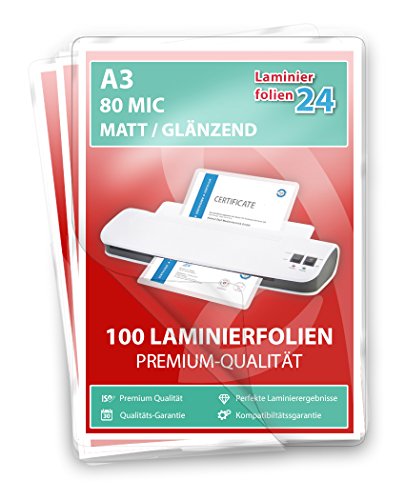 XLam Laminierfolien A3-2 x 80 Mic - matt/glänzend - 100 Stück - PREMIUMQUALITÄT FÜR PERFEKTE LAMINIERERGEBNISSE Cover