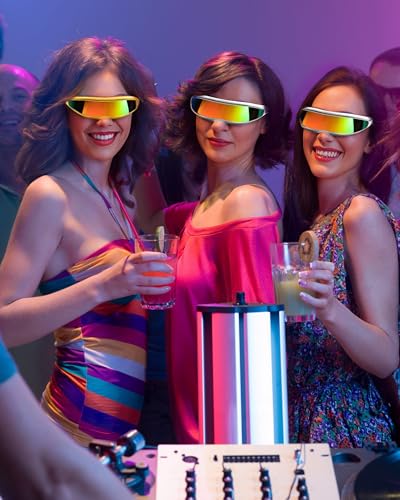Image of 4 Pairs Futuristic Narrow Cyclops Sunglasses Robot Space Costume Color Mirrored Lens