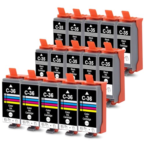 Cartouches PGI-35 CLI-36 pour imprimante Canon Pixma iP110 et TR150 - Pack de 15 encre
