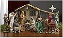 Three Kings Gifts Deluxe Edition, Lighted Stable, Wise Men, Christmas Star, Angel, Shepherds, Holy Family, Real Gold in Trunk, Nativity Scene Set & Figures, 16-Pieces, 14 inch Scale Collection