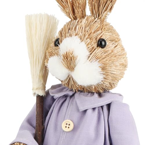 Miniatura 8 de Com-Four 2x Conejo De Pascua De Paja Xl Hecho A Mano - Conejo De Pascua Decorativo De 44 Cm Para Decoración De Pascua - Figuras De Paja Para Pascua 02 Piezas - 44cm Lila Azul