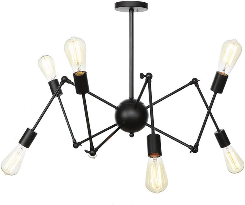 Gilded Chandelier 8 Lights Modern Sputnik Mid Century Pendant Lighting Fixture Vintage Gold Ceiling Light Fixture for Kitchen Dining Room Living Room,Black,6 Lights