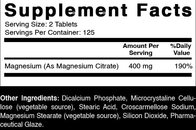 Miniatura 2 de Oxify Citrato de magnesio 400 mg 250 tabletas Sin gluten, sin OMG Suplemento fabricado en Estados Unidos