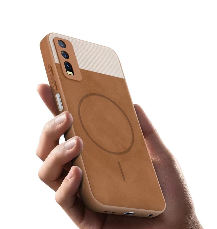 Image of Bintage CASE Mac Safe Design Hard Light Weight Back Case | Soft Border Camera Protect | Dual PU Leather Finish Back Cover Compatible for Vivo Y20 / Y12s / Y11s - White & Brown