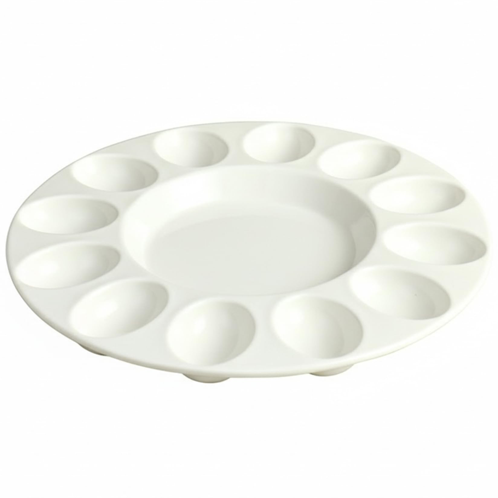 Bemonew Deviled Egg Dish Devil Egg Holder 10 inch 12 Holes Round Ceramic Deviled Tray with Non Slip Base for Festival Decorations, Kitchen Countertop Breakfast