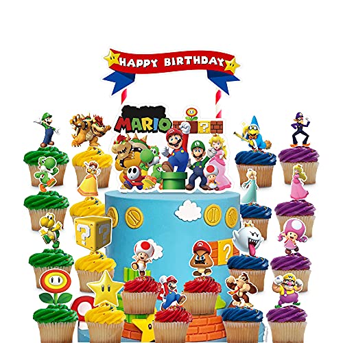 40 Decorations For Mario Cake Topper Cupcake Toppers Birthday Party Supplies Decor #TOP5