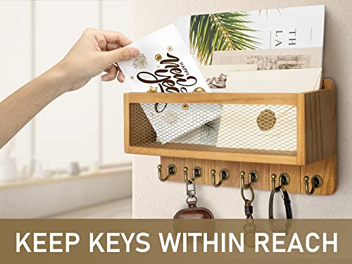 Rebee Vision Farmhouse Key And Mail Holder For Wall With Mesh Mail Basket : Decorative Mail Organizer Wall Mount With 6 Retro Key Hooks - Rustic Home Decor For Entryway, Mudroom, Hallway (Light Brown) #TOP3