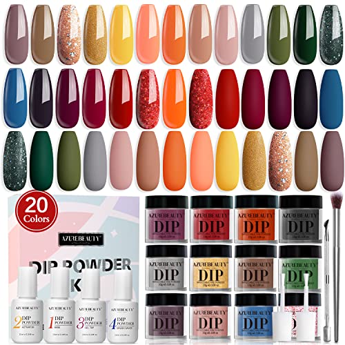 AZUREBEAUTY 20+9 Pcs Dip Powder Nail Kit Starter - All Seasons Series, Spring Summer Gold Yellow Green Colors Dipping Powder Liquid Set with Base/Top Coat for Nails Art Manicure Gift Beginner DIY Salon