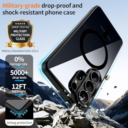 Image of DIZORO Compatible with Samsung S26 Ultra Case,Compatible with MagSafe, Non Yellow Military-Grade Drop Protection & Hard PC Back Cover Slim Transparent Anti-Scratch Shockproof Phone Case (Black)