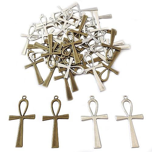 40Pcs Ankh Cross Charms Pendant Antique Silver Cross Charm Bronze Ankh Pendants Charms for Jewelry Making DIY Bracelet Necklace