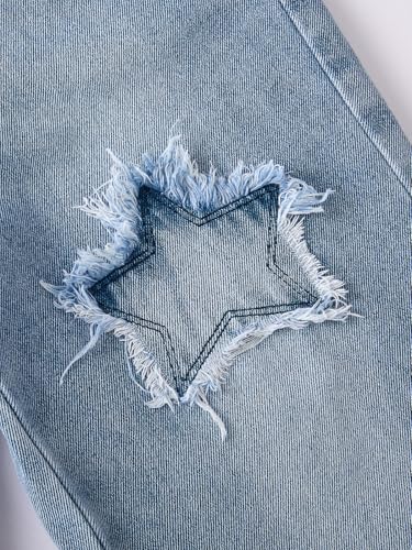 Girls Baggy Jeans Star Pacthes Distressed Wide Leg Denim Pants Trousers for 7-14 Years4