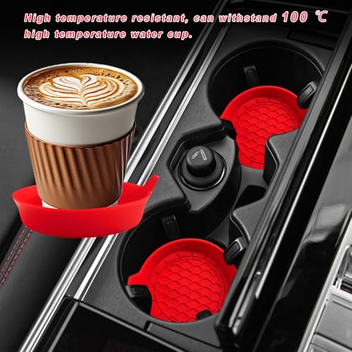 Juego 4 posavasos de silicón antideslizante para auto rojo miniatura 3