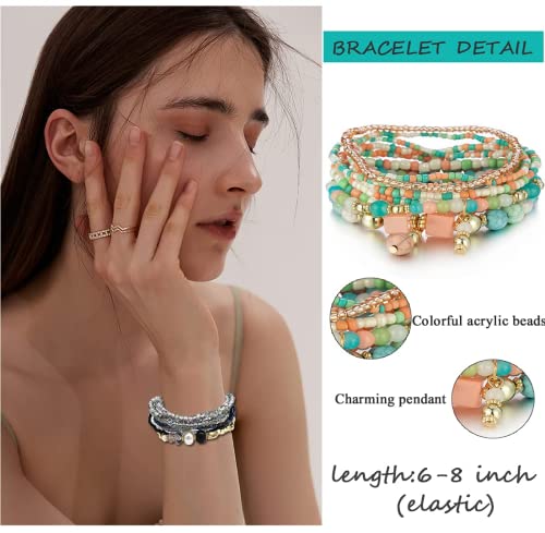 Samoco 9 Sets Bohemian Stackable Bead Bracelets For Women Stretch Multilayered Bracelet Set Multicolor Jewelry #TOP1