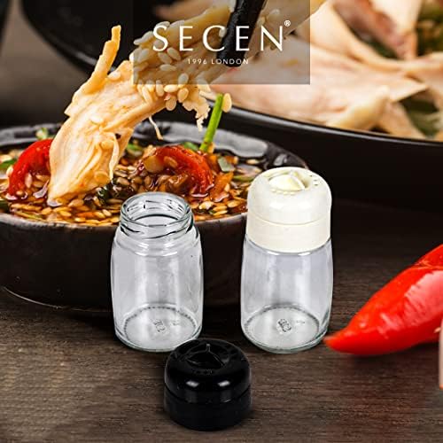 SECENART - 2 Pieces Black Pepper and Salt Shaker, Moisture Proof Salt Shaker, BPA Free Plastic Cover, S & P Pinholes, Ground Salt/Pepper, Stainless Steel, Clear for Kitchen, BBQ, Restaurant