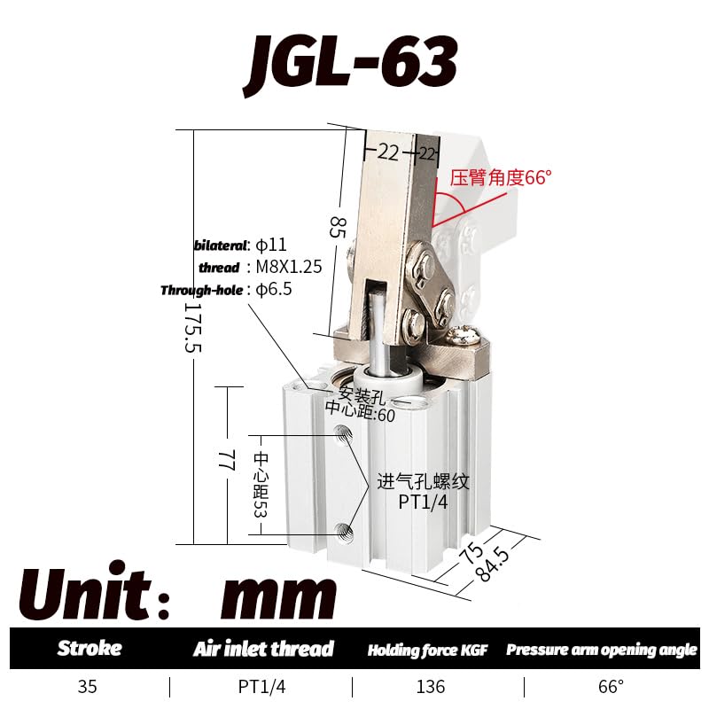 Vérin de compression pneumatique JGL-63 pour sécuriser l'usinage - 2