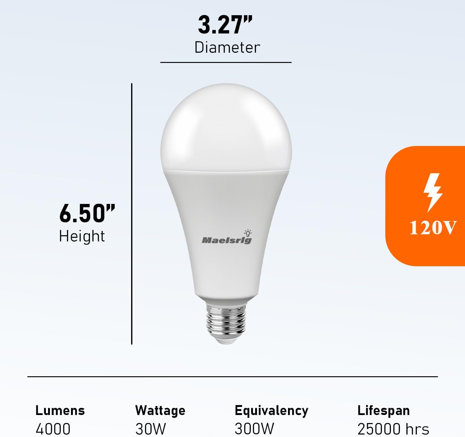 Maelsrlg 300W Equivalent LED Bulb, 30W 4000 Lumens Daylight 5000K, E26 Base, 120V, Non-Dimmable, 4-Pack – Replaces 300 Watt Light Bulb for Garage, Shop & Warehouse