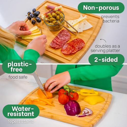 Image of GREENER CHEF XL 18-Inch Bamboo Cutting Board Premium Wooden Kitchen Chopping Board