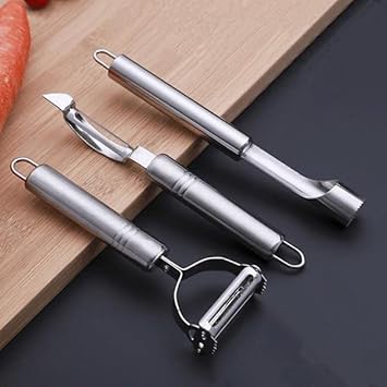 Vegetable Peeler | Stainless Steel Set Multifunctional Fruit & Vegetable Peelers with Apple Corer Straight Julienne Peeler Veggie Cutter Slicer for Kitchen (3pcs Set)