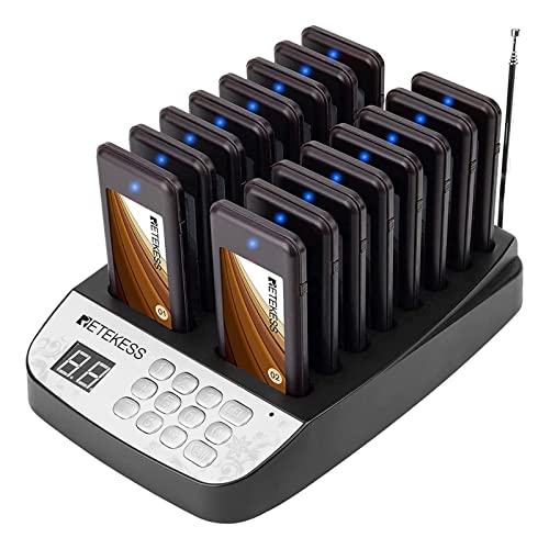 Retekess T113 Restaurant Pager System,Pagers For Restaurants,Ip32 Waterproof Buzzer,Max 98 Beepers,16 Pagers,Restaurant Buzzer For Church,Bar,Clinic,Hospital #TOP6