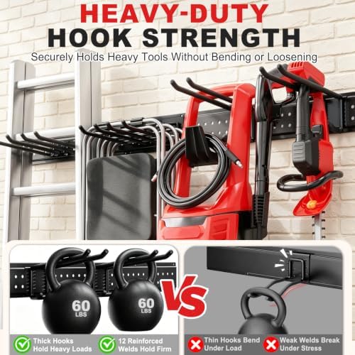 ZICANYCO Garage Tool Organizer Wall Mount 49.5 inches with 10 Adjustable Heavy-Duty Hooks, Garage Organization, Garden Tool Storage Rack for Garage, Yard, and Shed, Holds Up to 400 lbs - 2