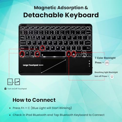 Image of Keyboard Case for OnePlus Pad Go 11.35-inch /Oppo Pad Air2 11.4-inch 2023 Folio Cover with Multi-Touch Trackpad, 7 Color Backlit, Magnetically Detachable Bluetooth Keyboard, Adjustable Angle