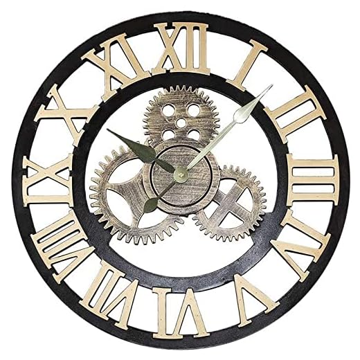 Retro rund väggklocka Mute Retro träväggklocka väggklocka Industriell vinddekoration Vardagsrum Sovrum Bar guld romerska siffror Dekor gåva utan batteri 50 cm presentidéer